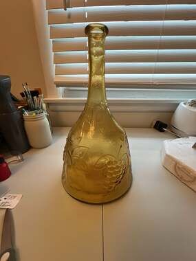 Empoli Vintage Amber Glass Genie Bottle Decanter with Fruit Design